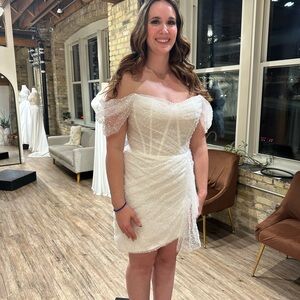 Watters Cream Off-Shoulder Sheath Mini Dress